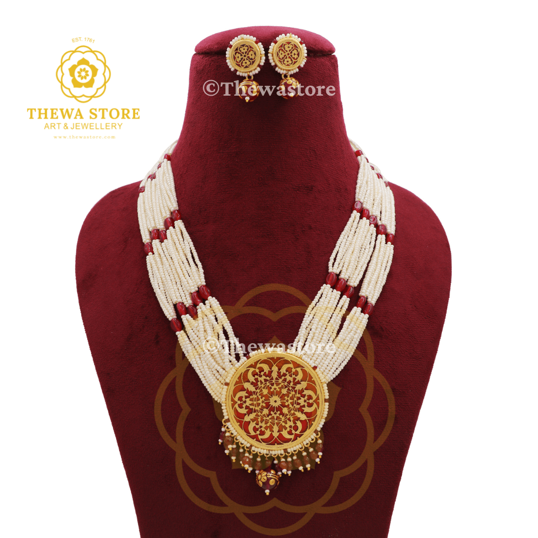 Thewa art jewellery Round Anika  Rani Haar Necklace Set - ThewaStore