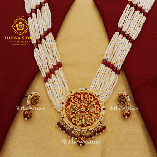 Thewa art jewellery Round Anika  Rani Haar Necklace Set - ThewaStore