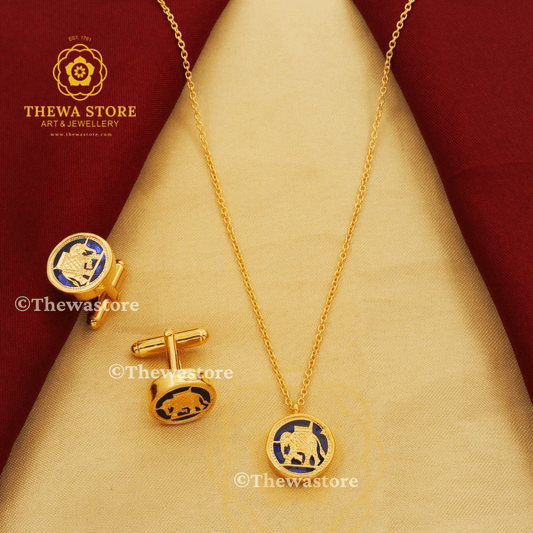 Thewa Art Jewellery Combo Pendant + Cufflinks - Gajraj Collection - ThewaStore