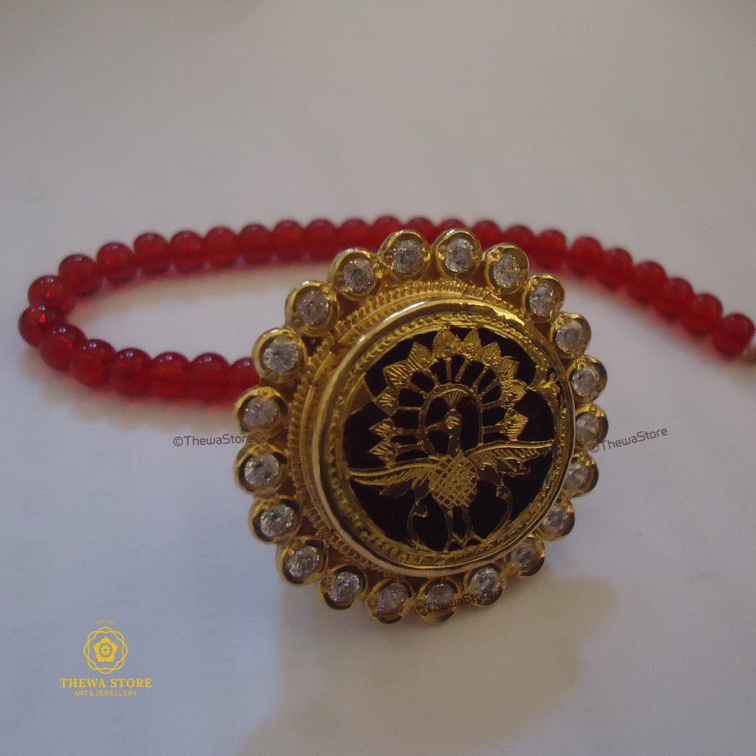 Thewa Jewellery Rakhdi gold work on glass (Borla)with Diamond