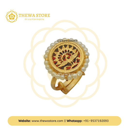 Thewa Art Round Ring with Pearl Dancing Peacock - ThewaStore