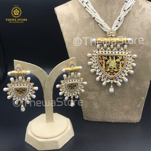 Original Thewa Art Designer Elephant with Kundan Necklace - ThewaStore