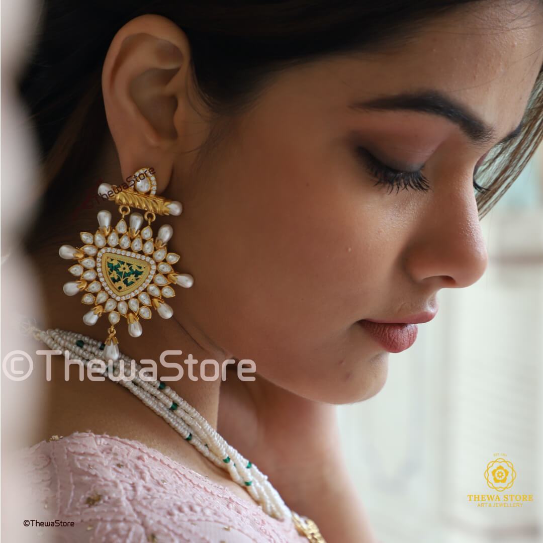 Original Thewa Art Designer Elephant with Kundan Necklace - ThewaStore
