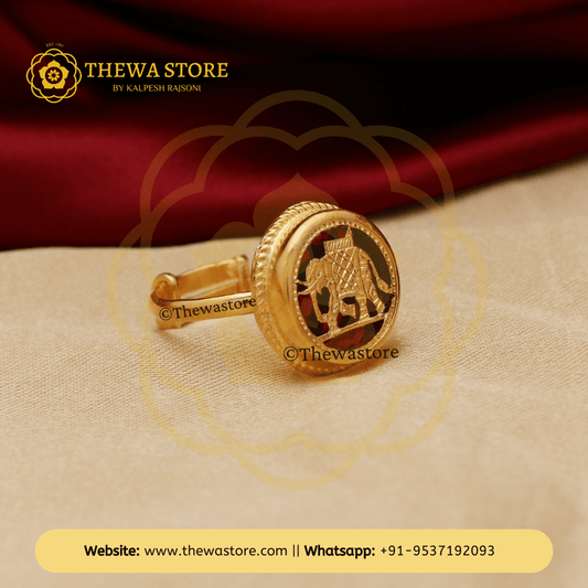 Thewa Art Round Elephant Hand Carved Ring - ThewaStore