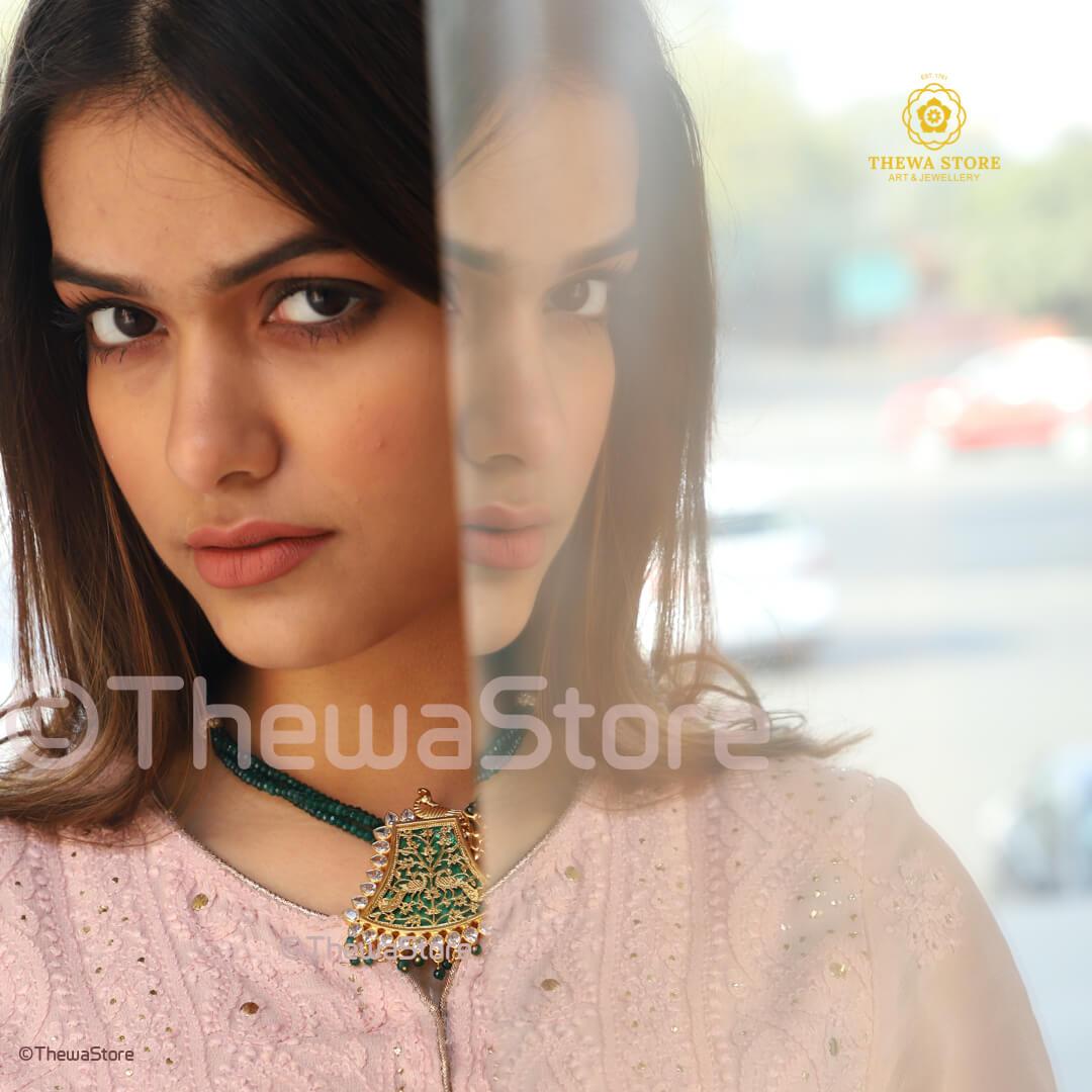 Thewa Jewellery Pharsa Double Peacock Designer Necklace - ThewaStore
