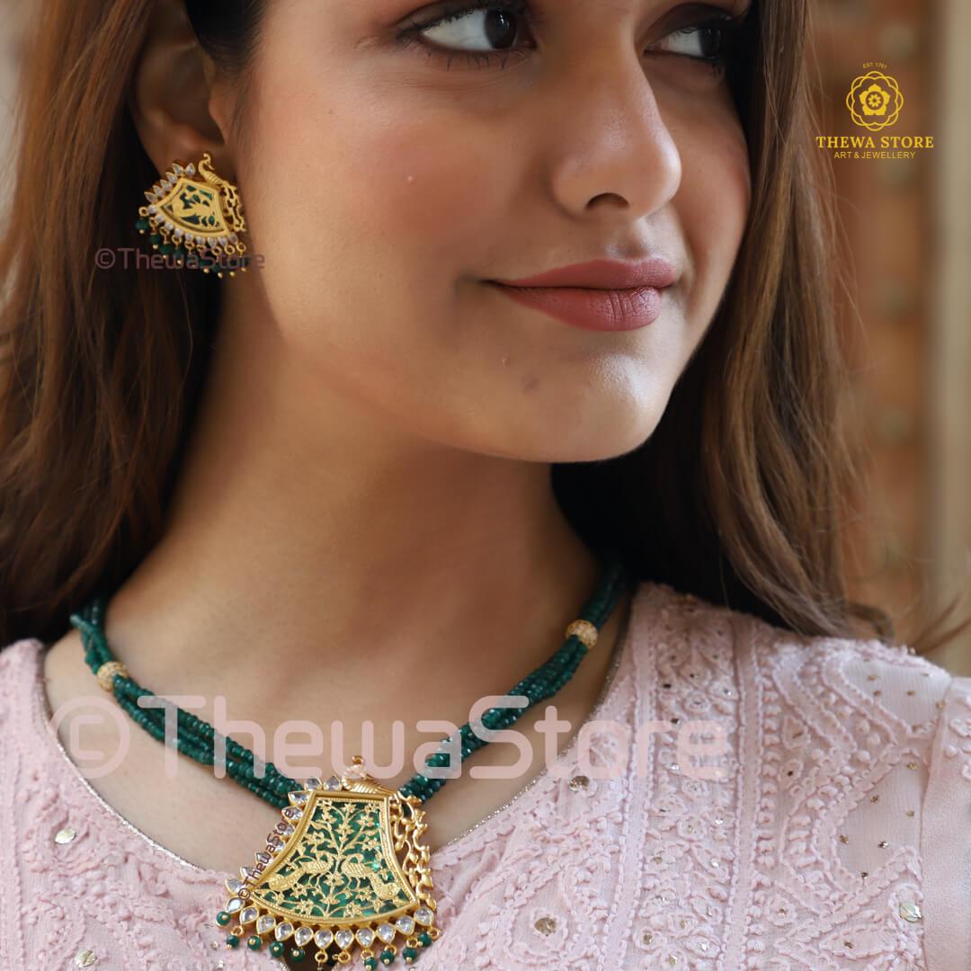 Thewa Jewellery Pharsa Double Peacock Designer Necklace - ThewaStore