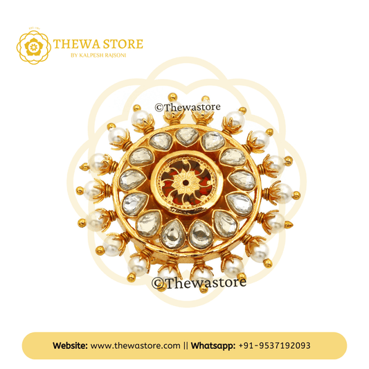 Designer Pearl Thewa Art Ring - ThewaStore