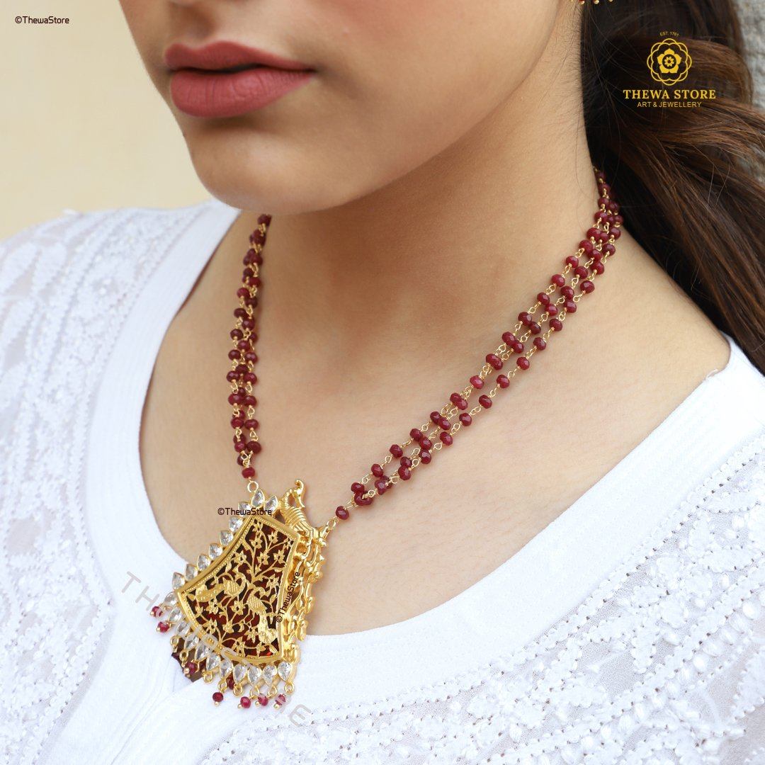 Thewa Jewellery Pharsa Double Peacock Designer Necklace - ThewaStore