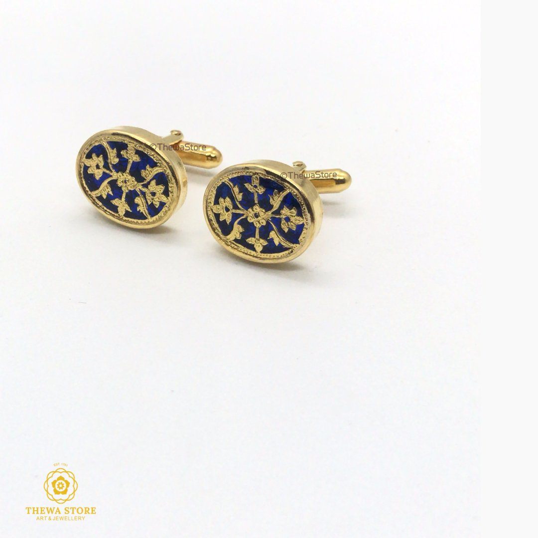 Thewa Jewellery Designer Floral Oval Cufflinks - ThewaStore