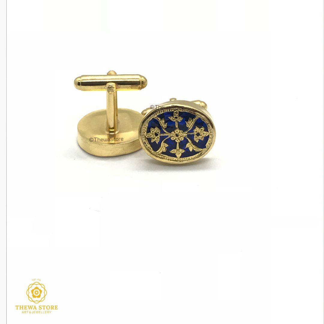 Thewa Jewellery Designer Floral Oval Cufflinks - ThewaStore