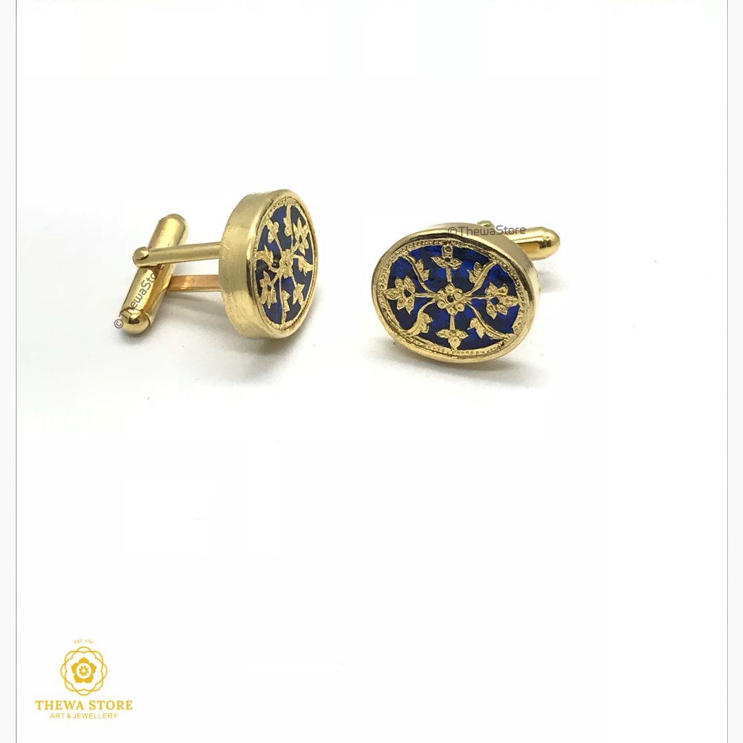 Thewa Jewellery Designer Floral Oval Cufflinks - ThewaStore