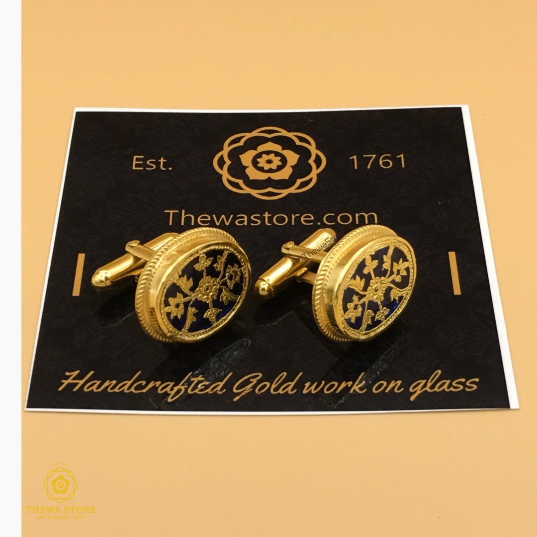 Thewa Jewellery Designer Floral Oval Cufflinks - ThewaStore