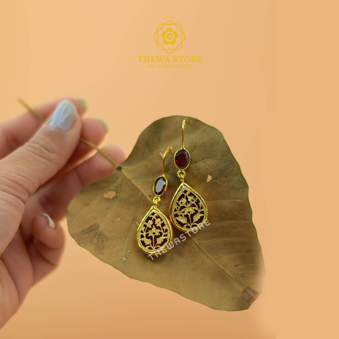 Thewa Jewellery Drop Shape Earrings with Real Stones - ThewaStore