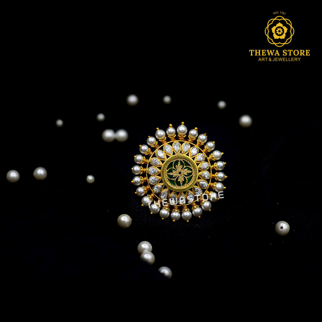 Designer Pearl Thewa Art Ring - ThewaStore