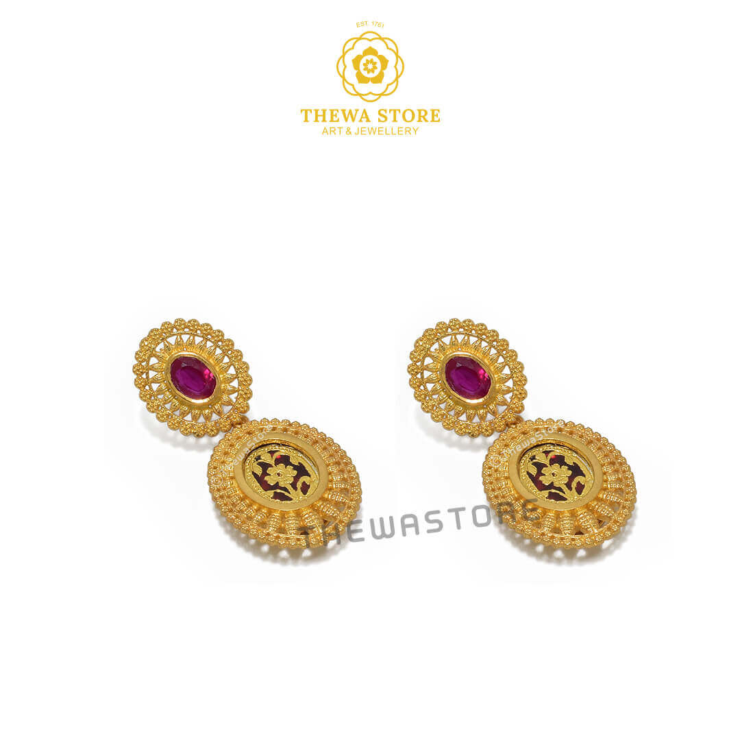 Sparsh Thewa Jewellery Oval Latkan Earrings - ThewaStore