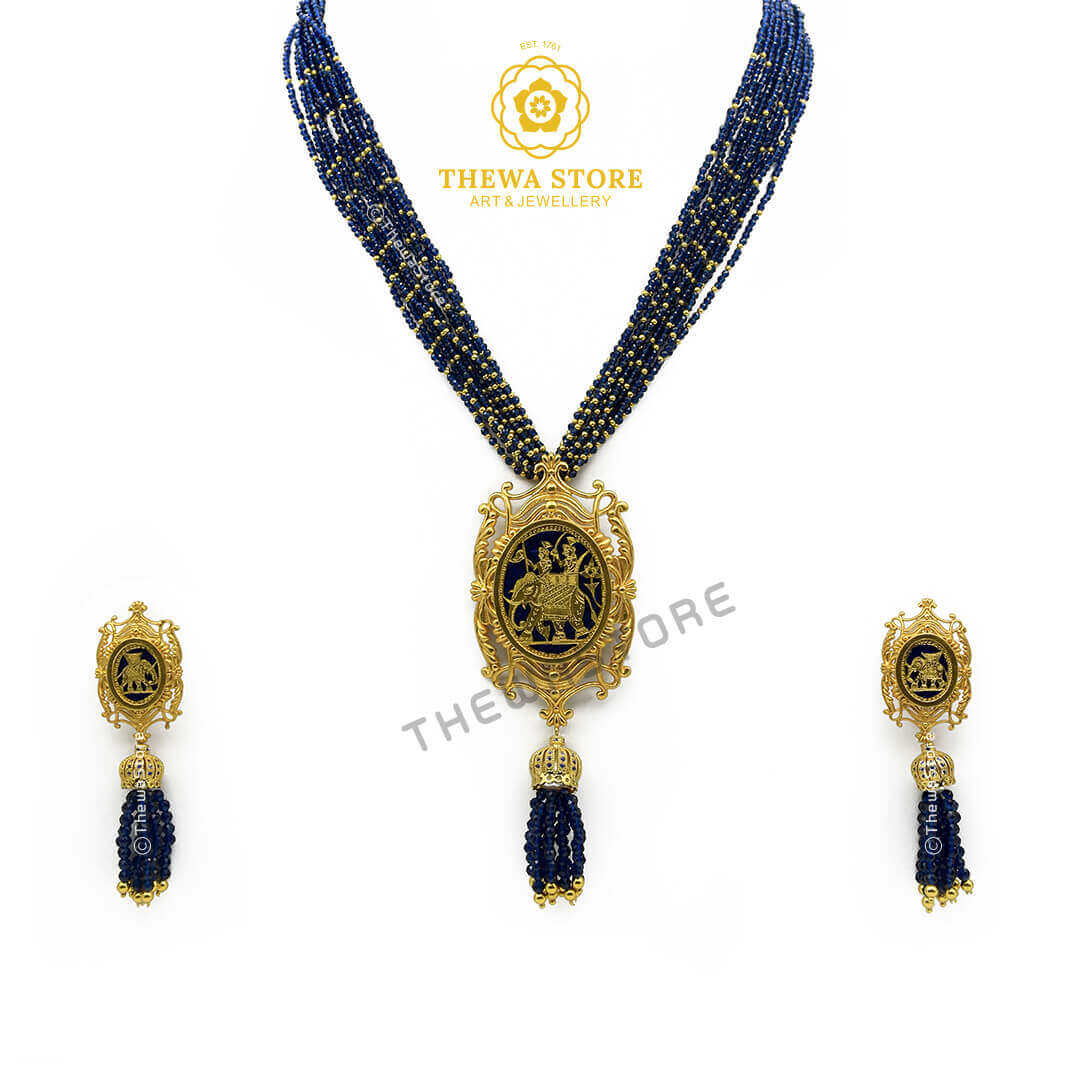 Elephant Designer Thewa Necklace with earrings
