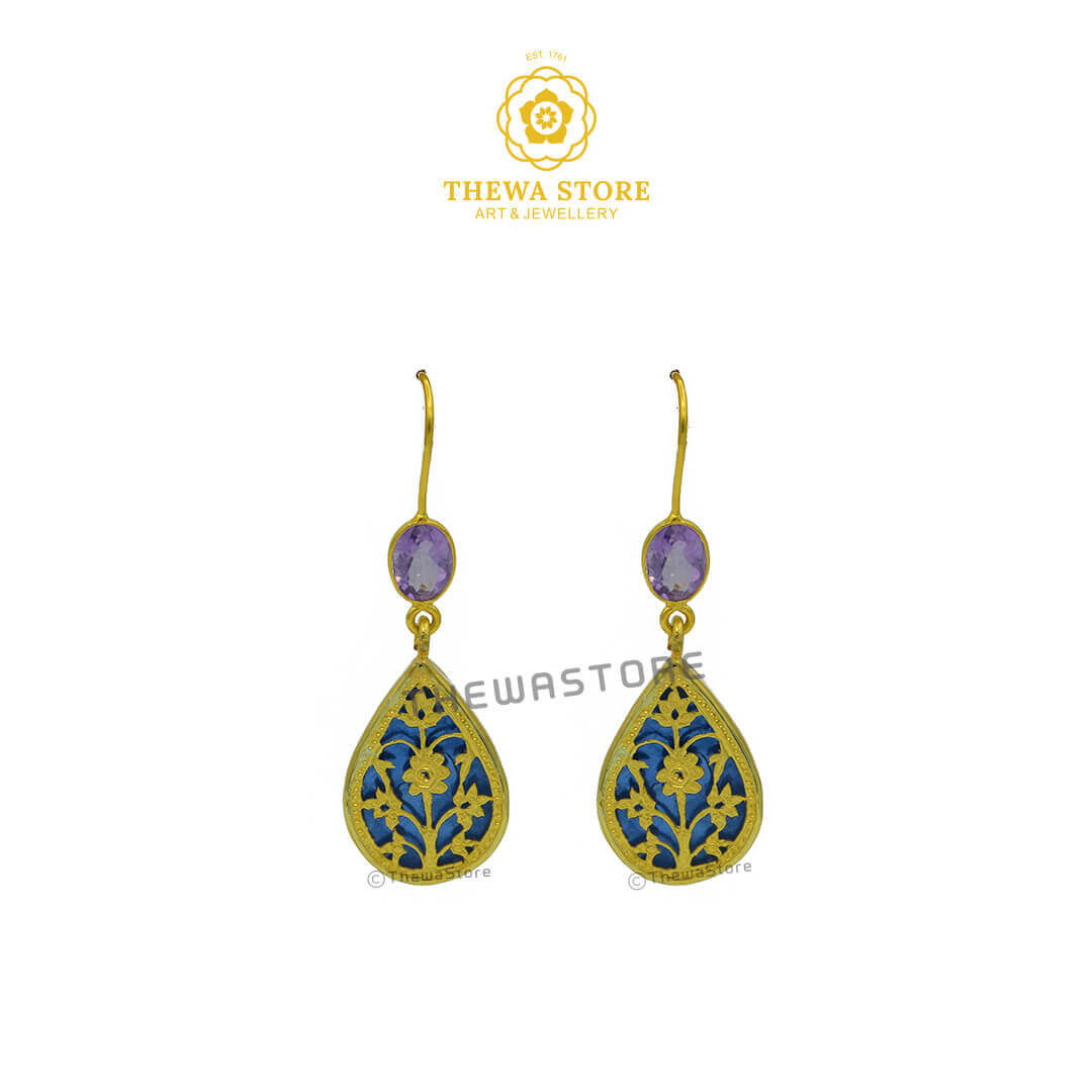 Thewa Jewellery Drop Shape Earrings with Real Stones - ThewaStore