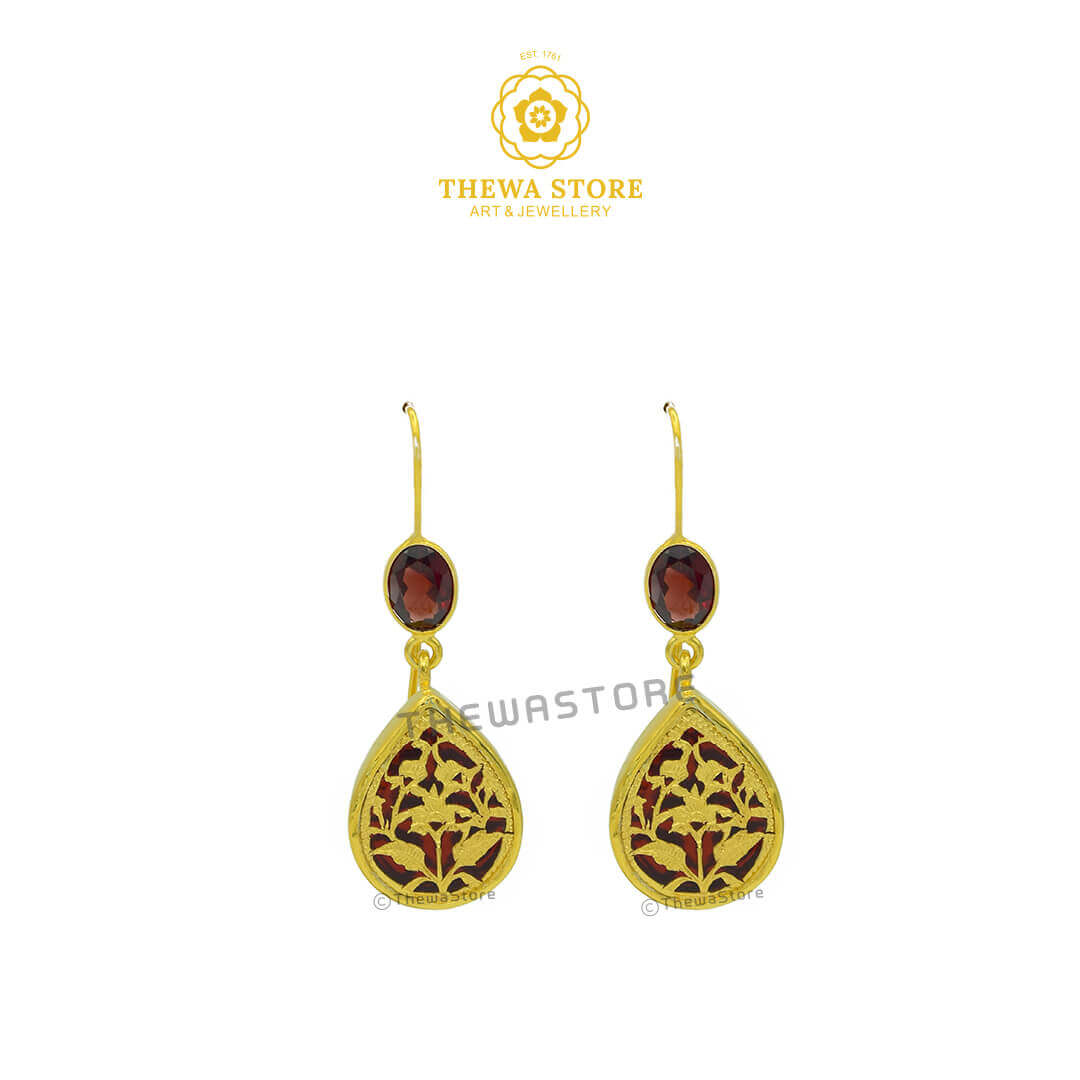 Thewa Jewellery Drop Shape Earrings with Real Stones - ThewaStore