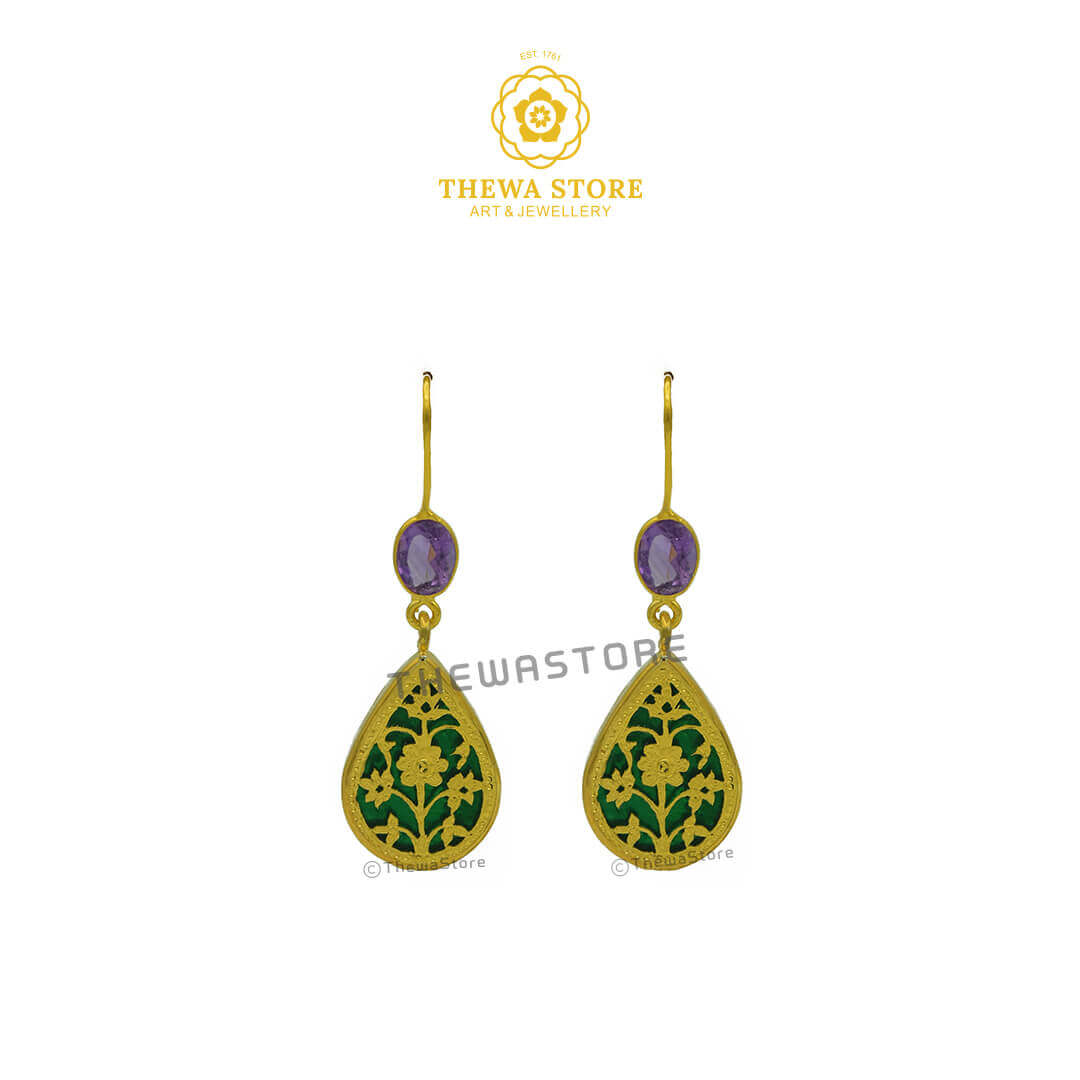 Thewa Jewellery Drop Shape Earrings with Real Stones - ThewaStore