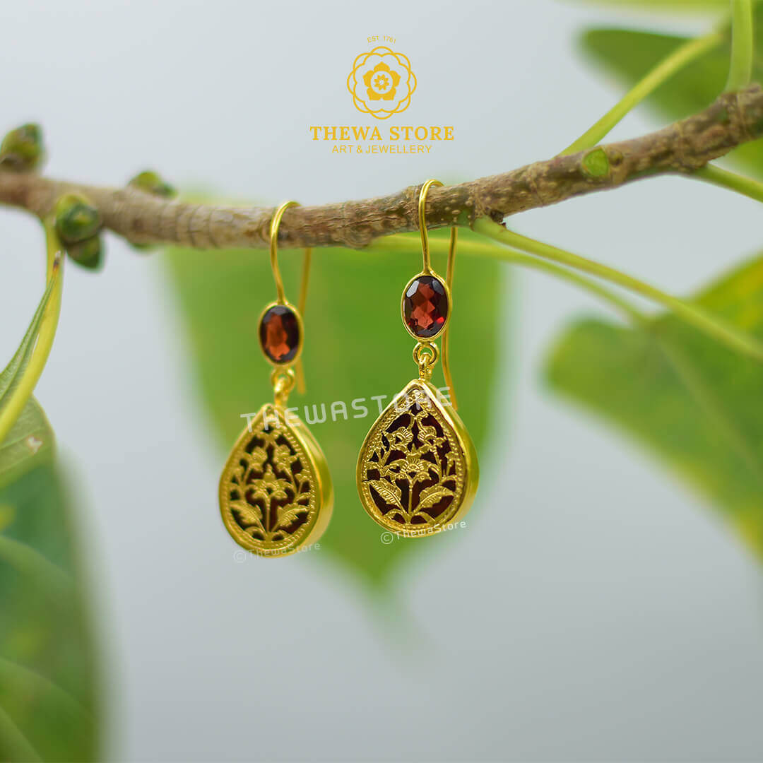 Thewa Jewellery Drop Shape Earrings with Real Stones - ThewaStore