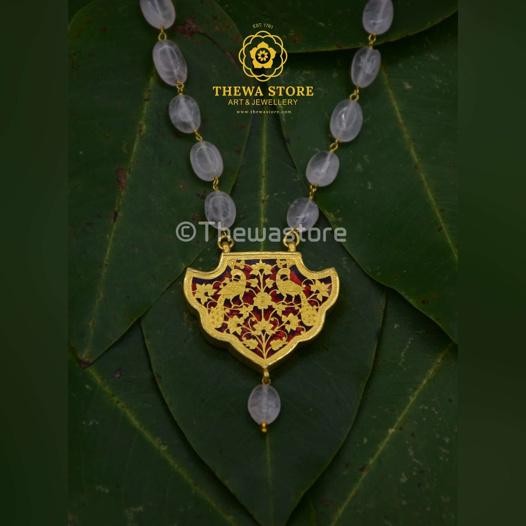 Peacock Design Pendant with Rose Quartz - ThewaStore