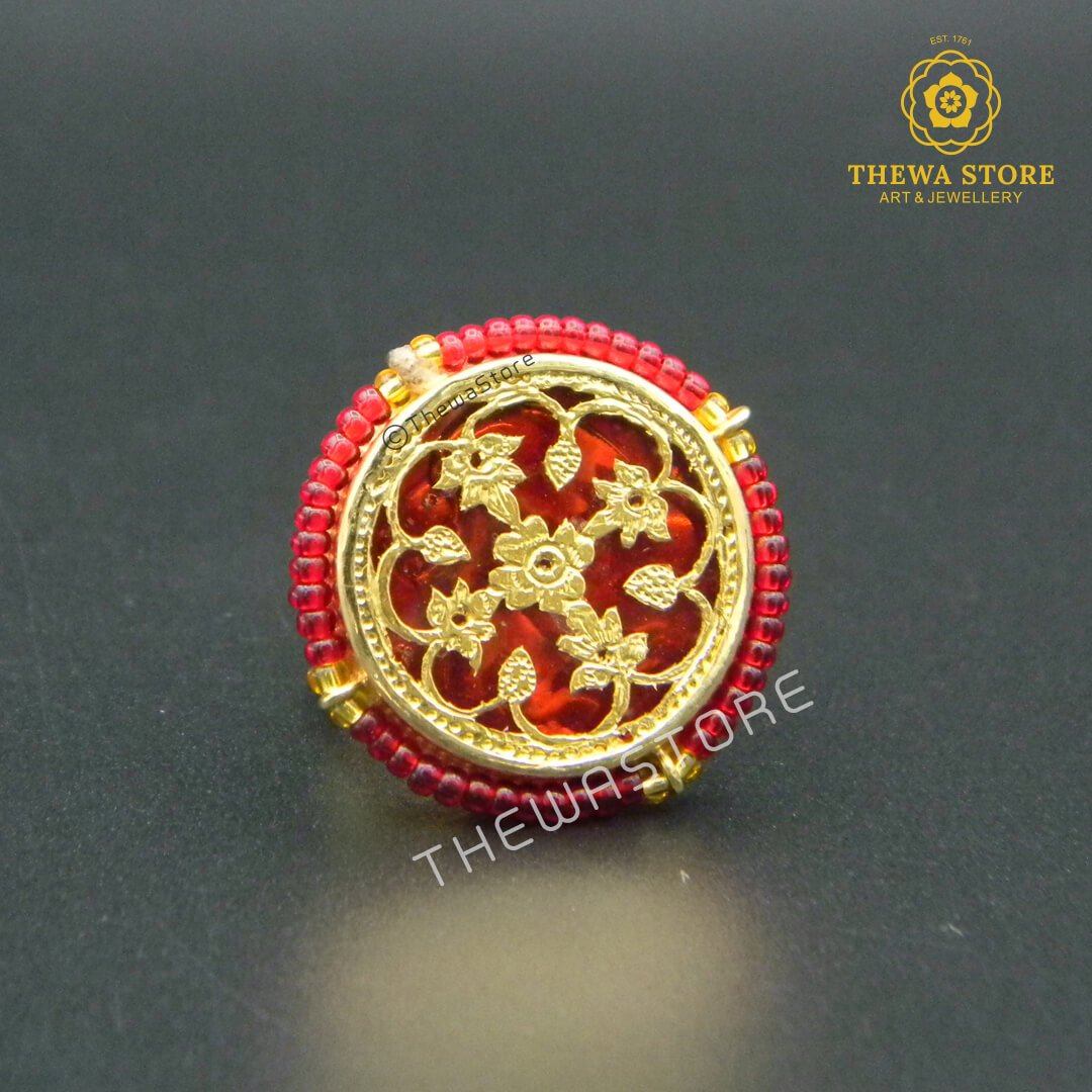 Thewa Art Round Ring with Red beads - ThewaStore