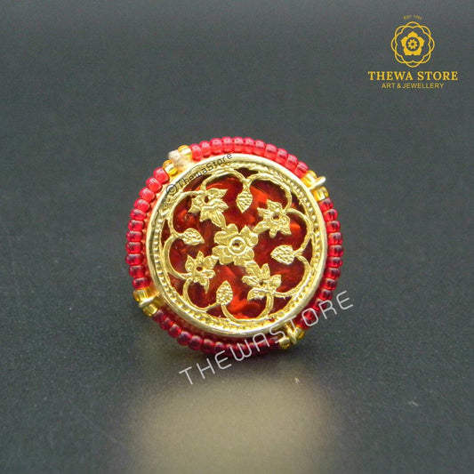 Thewa Art Round Ring with Red beads - ThewaStore