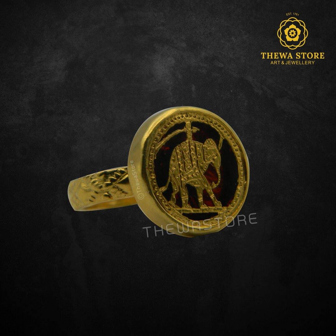 Thewa Art Round Elephant Hand Carved Ring - ThewaStore
