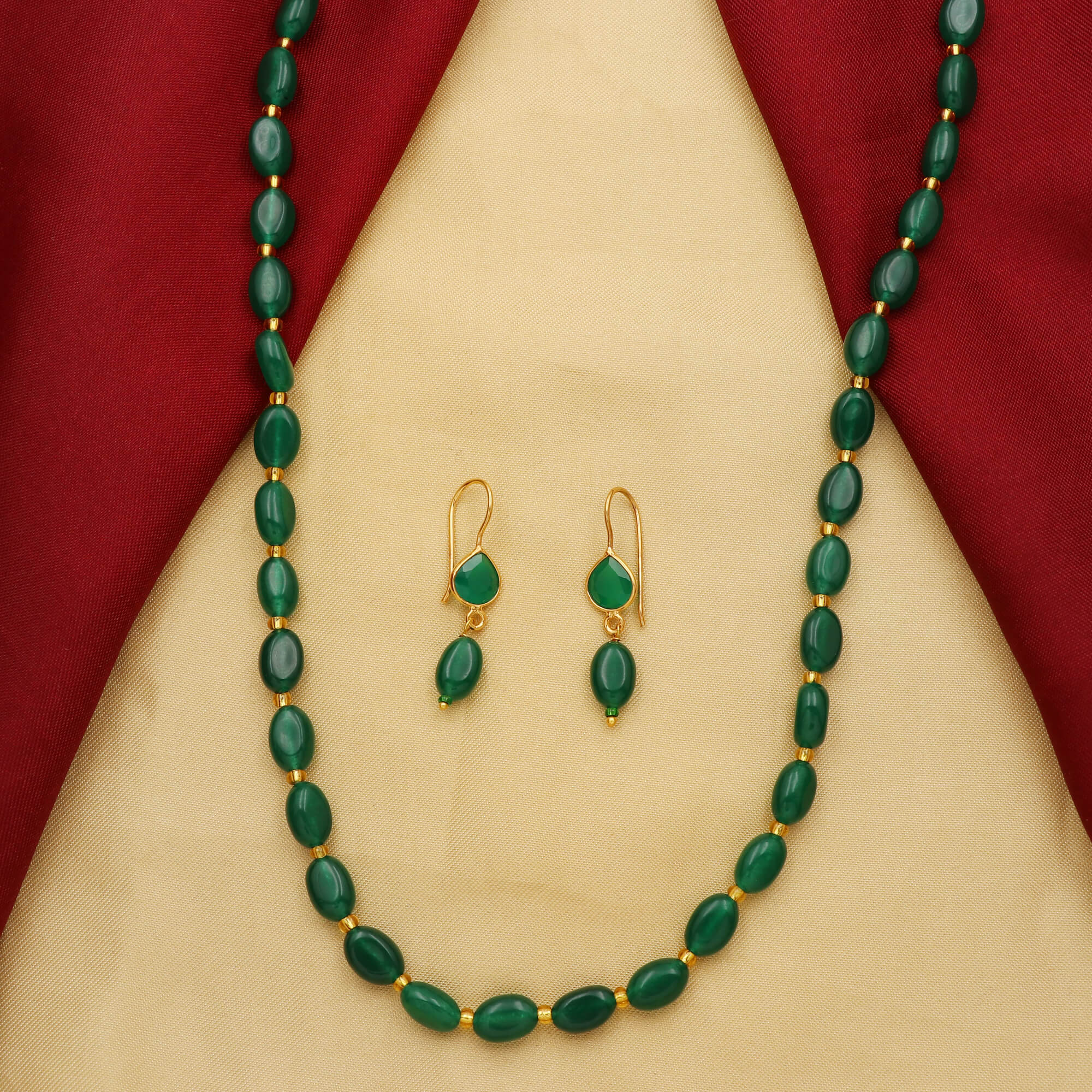 Simple Gold Emerald Mala - South India Jewels