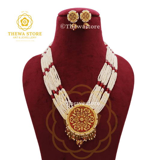 Thewa art jewellery Round Anika  Rani Haar Necklace Set - ThewaStore