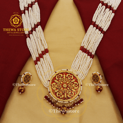 Thewa art jewellery Round Anika  Rani Haar Necklace Set - ThewaStore