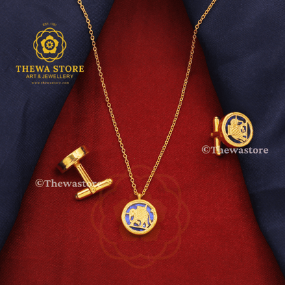 Thewa Art Jewellery Combo Pendant + Cufflinks - Gajraj Collection - ThewaStore