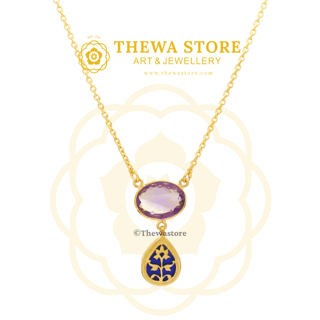 Thewa Art Jewellery Vyoma Pendant with Amethyst Stone - ThewaStore