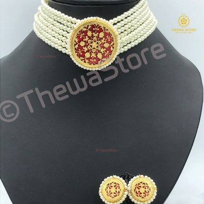 Thewa Jewellery Designer  Choker Necklace with Jhumkiya - ThewaStore