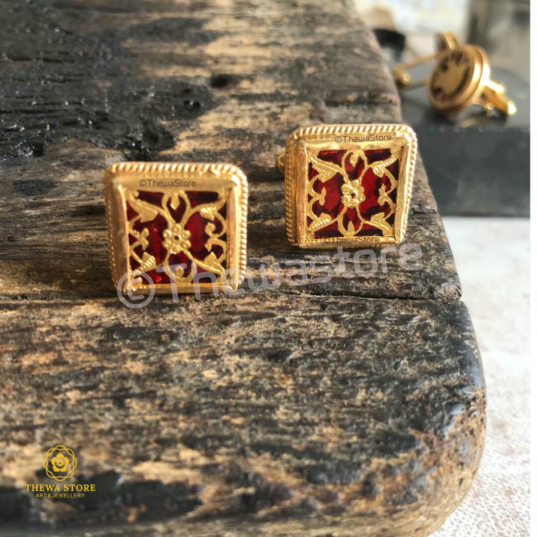 Thewa Jewellery Designer Square  Floral Cufflinks - ThewaStore