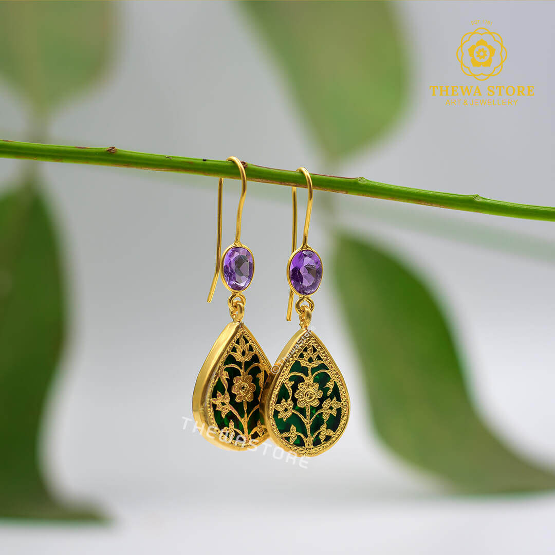 Thewa Jewellery  Drop Shape Earrings with Real Stones - ThewaStore