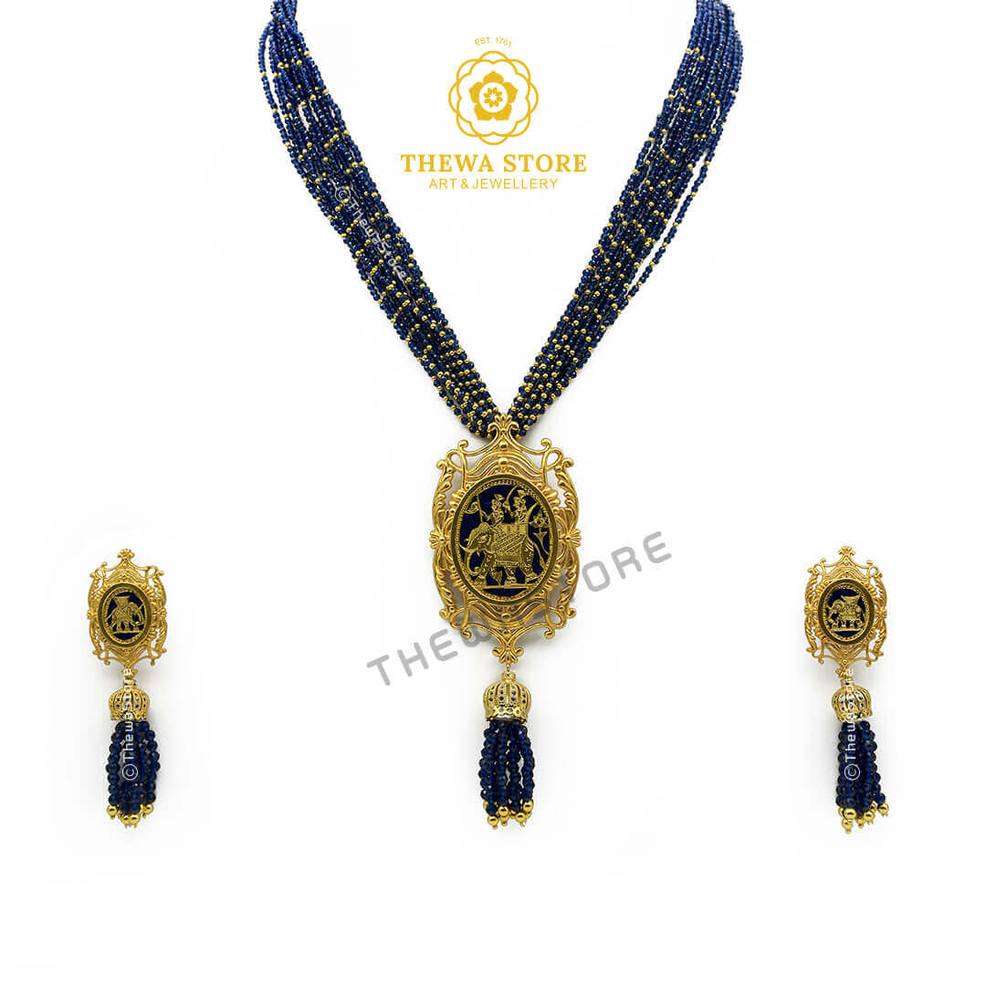 Elephant Designer Thewa Necklace with earrings 