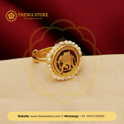 Thewa Art Jewellery Anika Pearl Elephant Ring - ThewaStore