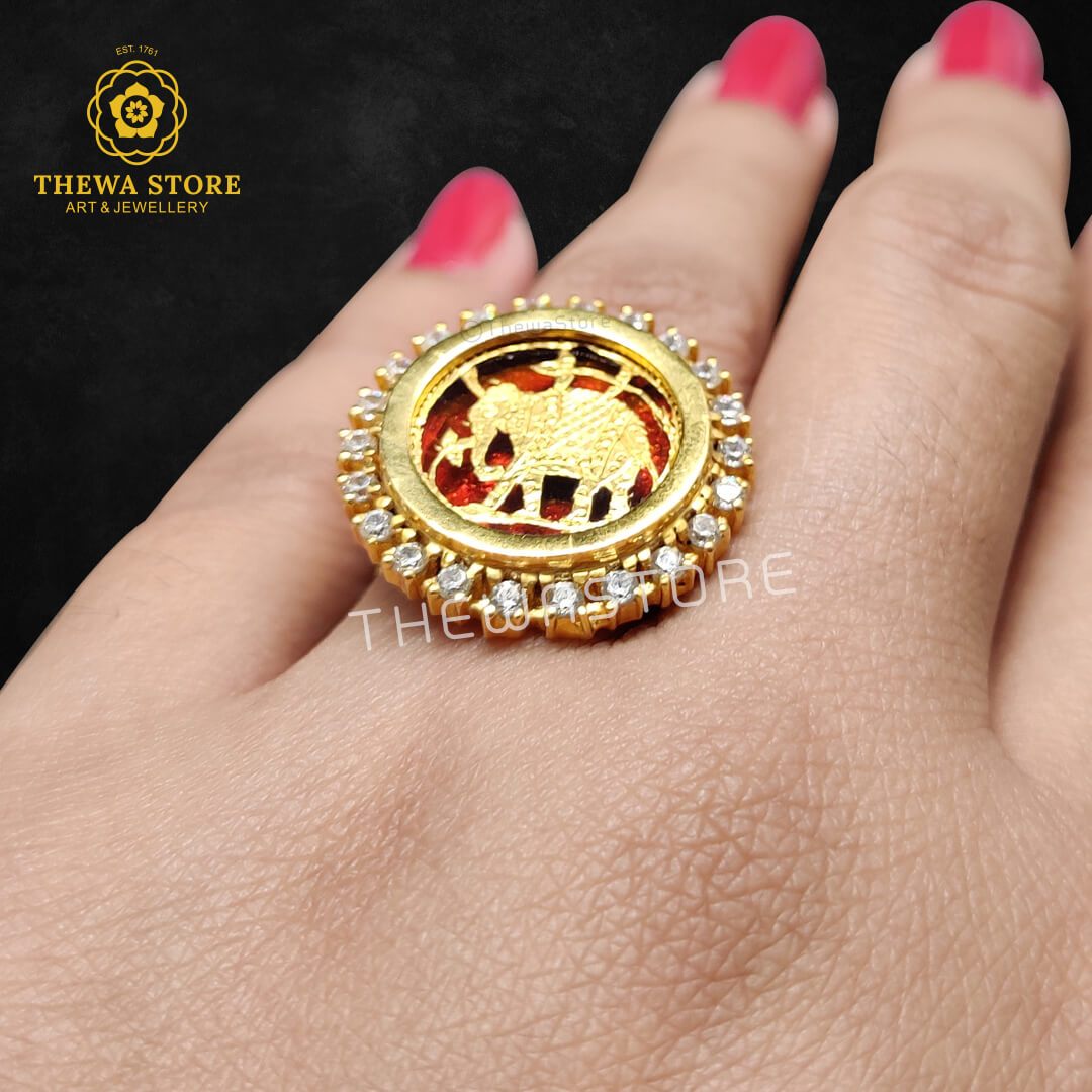 Thewa Art Elephant  Diamond Ring - ThewaStore