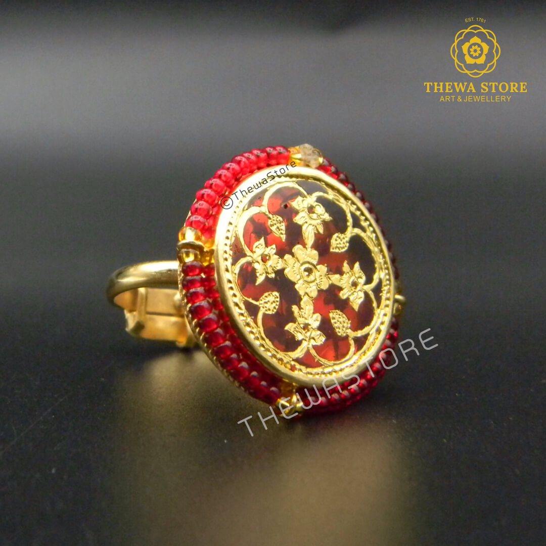 Thewa Art Round Ring with Red beads - ThewaStore