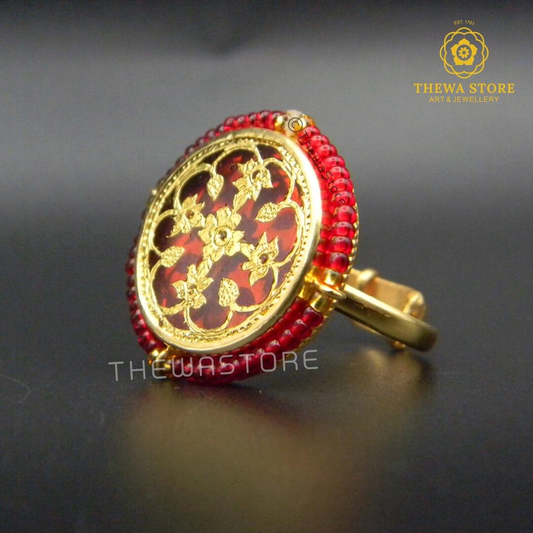 Thewa Art Round Ring with Red beads - ThewaStore